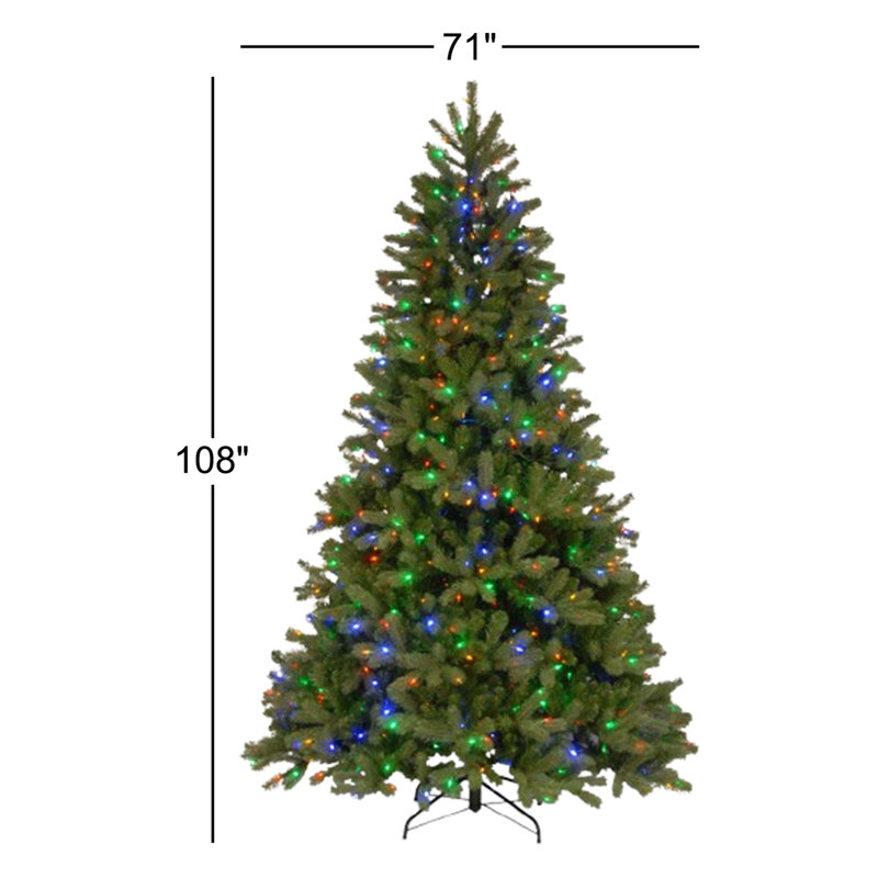Downswept Douglas 10" Green Fir Artificial Christmas Tree with 1000 LED Multi Lights and Stand, 9' H x 71" W, Pre-Lit