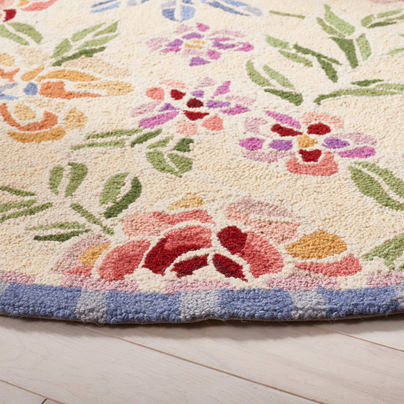 Tapis floral en laine crocheté à la main Papillon, Rond 5 pi 6 po
