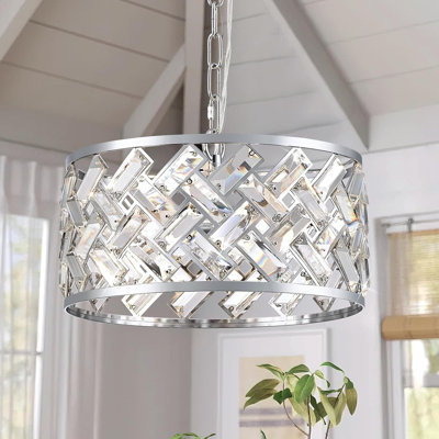 Lustre en cristal chromé, luminaire de salle à manger 3 lumières Morden, petits lustres ronds semi-encastrés 12,4 po pour la cuisine, le vestibule, l'entrée, le salon, la chambre à coucher