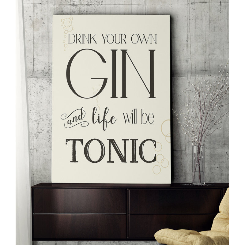 « gin & tonique », art textuel sur toile tendue, H 16 po x l 20 po x P 1,5 po