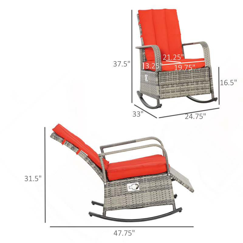 Outdoor Rocking Rattan Recliner,Rocker Chair, Red