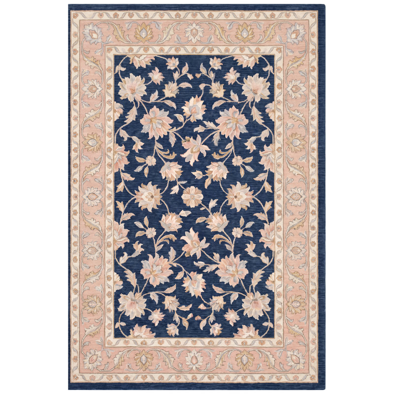 Tapis lavable à poils courts, motif floral Maidenhair, bleu marine, rose, or, gris et crème, antidérapant, pour intérieur et extérieur, idéal pour le salon, la chambre, la salle à manger, l'entrée, le corridor et le bureau. Convient aux animaux de compagnie.