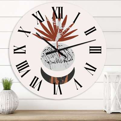 Lune et soleil dans des tons rétro terre cuite II - horloge murale moderne