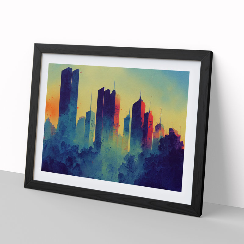 Watercolour Skyscraper Skyline Vol.3 Abstract - Single Picture Frame Print, Black, 25cm H x 34cm W