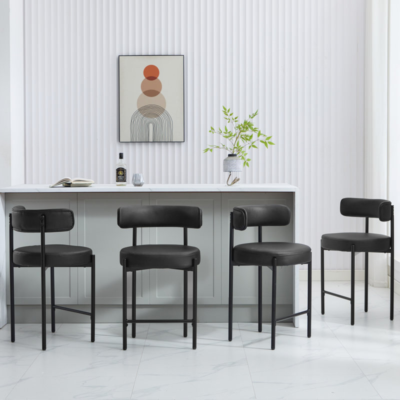Whisky Brown Faux Leather 24'' Counter Stools with Metal Frame