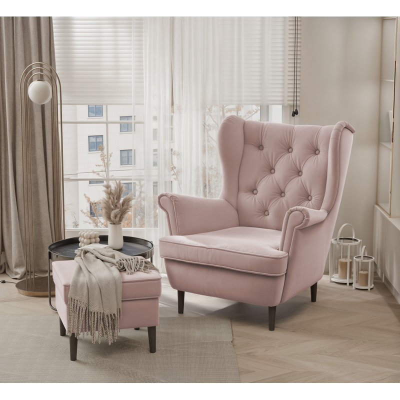 Upholstered Armchair, Pink, Black