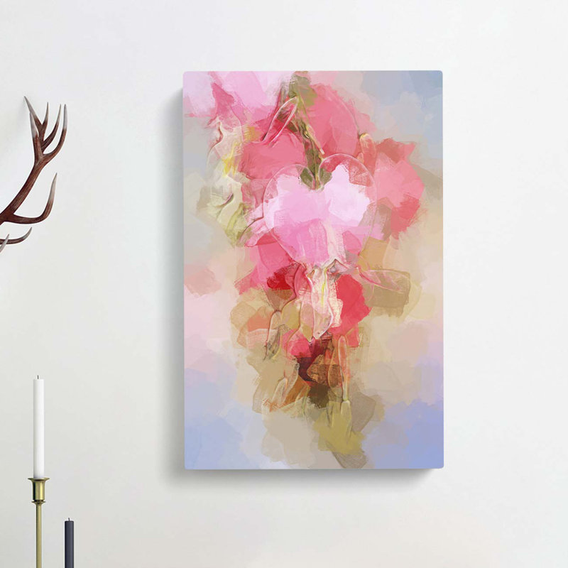 Pink Bleeding Heart Flowers In Abstract - Wrapped Canvas Painting, 50cm H x 35cm W x 3cm D