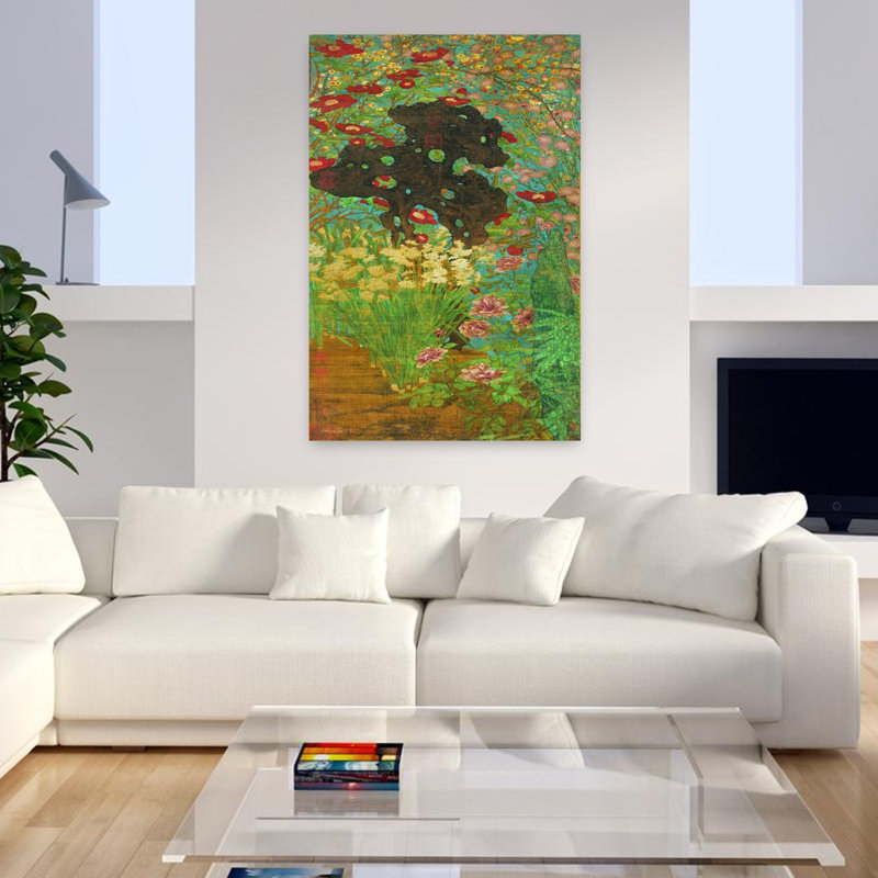 Jardin antique, art abstrait de fleurs printanières, H 48 po x l 32 po