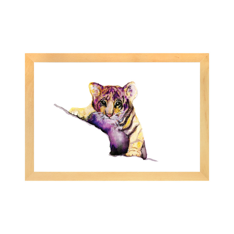 Art little tiger, H 24 po x l 32 po x P 1 po, Toile avec cadre en bois beige