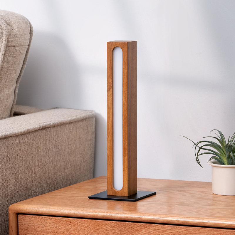 Square Solid Wood Dimmable LED Table Lamp, Rose Wood