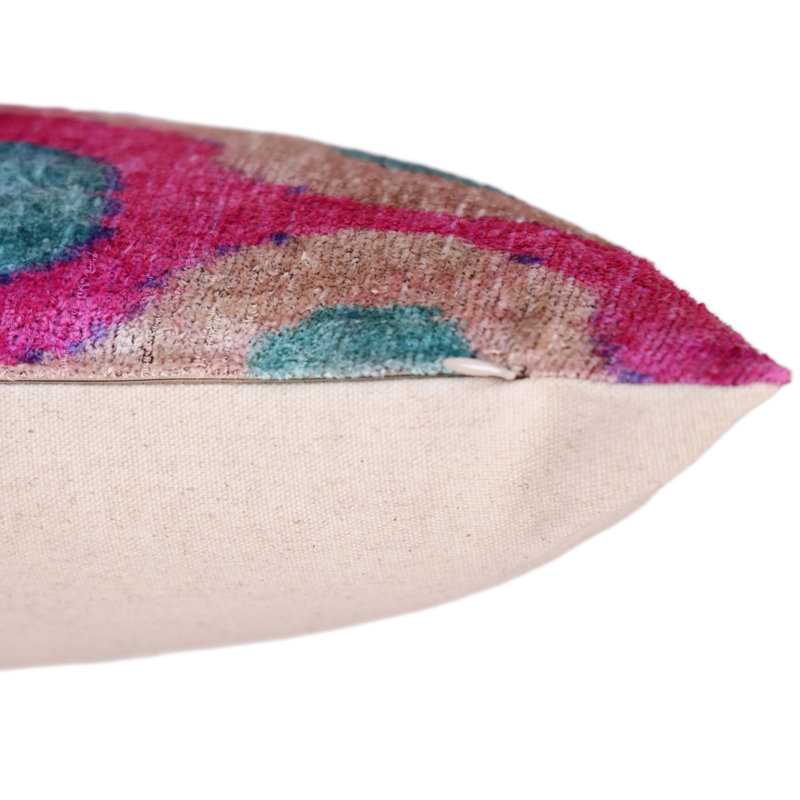 Coussin en velours de soie rose et turquoise