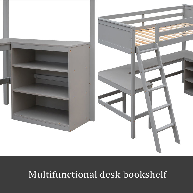 Lit mezzanine simple Kahlif Kids, Gris