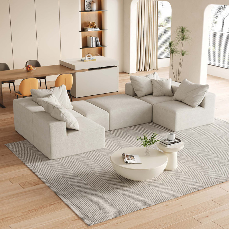 Ensemble de canapé modulaire rembourré moderne sans os, canapé modulaire en L de 132 po avec 6 coussins, canapé-lit combiné gratuit