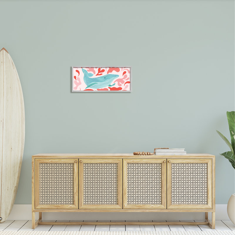 Baleine nautique rose abstrait, H 10 po x l 24 po x P 1,5 po, Estampe numérique Farmhouse