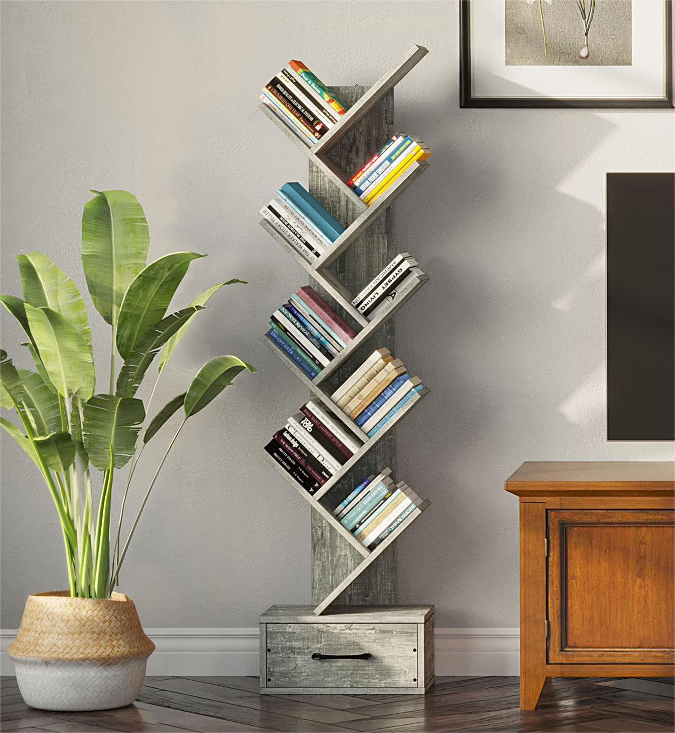 Crestone Bookshelf With Wooden Drawer 9 Shelf Tree Bookshelf Free Crestone Bookshelf With Wooden Drawer 9 Shelf Tree Bookshelf Free