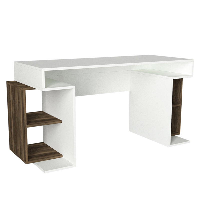 153.6cm Rectangle Writing Desk, Brown/White