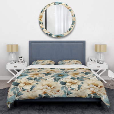 Ensemble de housse de couette Sandy Beige et bleu Hydrangea Tranquility VI - Floral