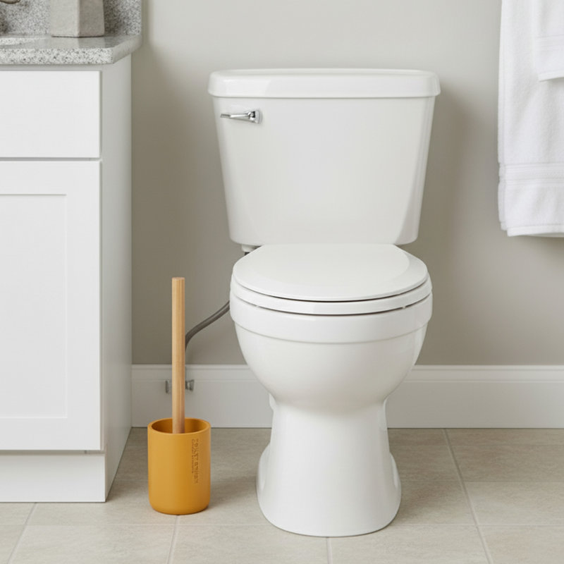 Ensemble de porte-brosse de toilette Willis Chic Matte avec poignée en bambou naturel, Jaune moutarde