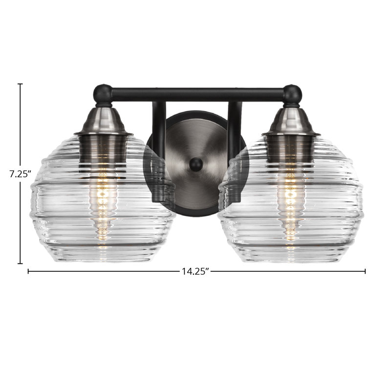 Michell 2-Light Bath Bar, Matte Black/Brushed Nickel, Clear