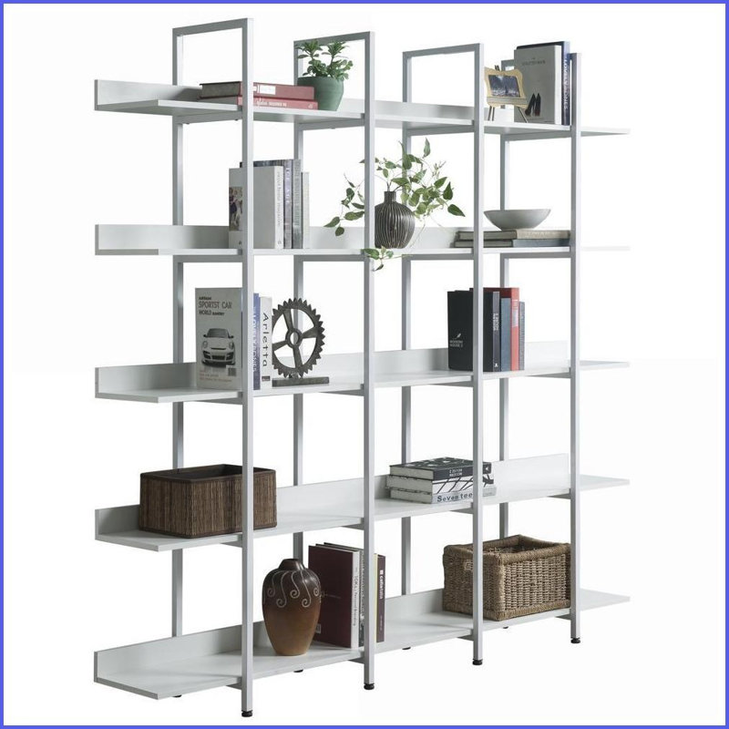 Bibliothèque industrielle blanche à 5 niveaux avec étagère Structure en acier | Anti-basculement | Blanc | Bois aggloméré + acier