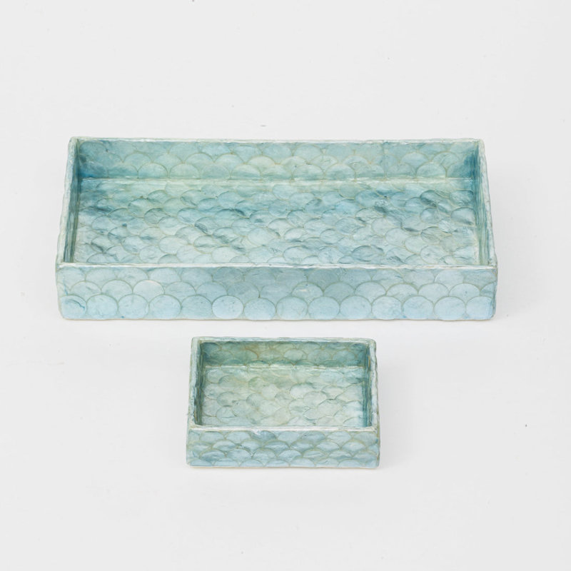 Capiz Shell Decorative Tray, Aqua Blue, Aqua Blue