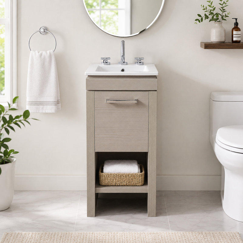 16.14'' Single Bathroom Vanity with Ceramic Top, Light Gray