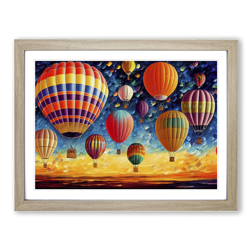 Colourful Hot Air Balloons Vol.2 - Print, 46cm H x 64cm W x 2cm D, Oak Framed