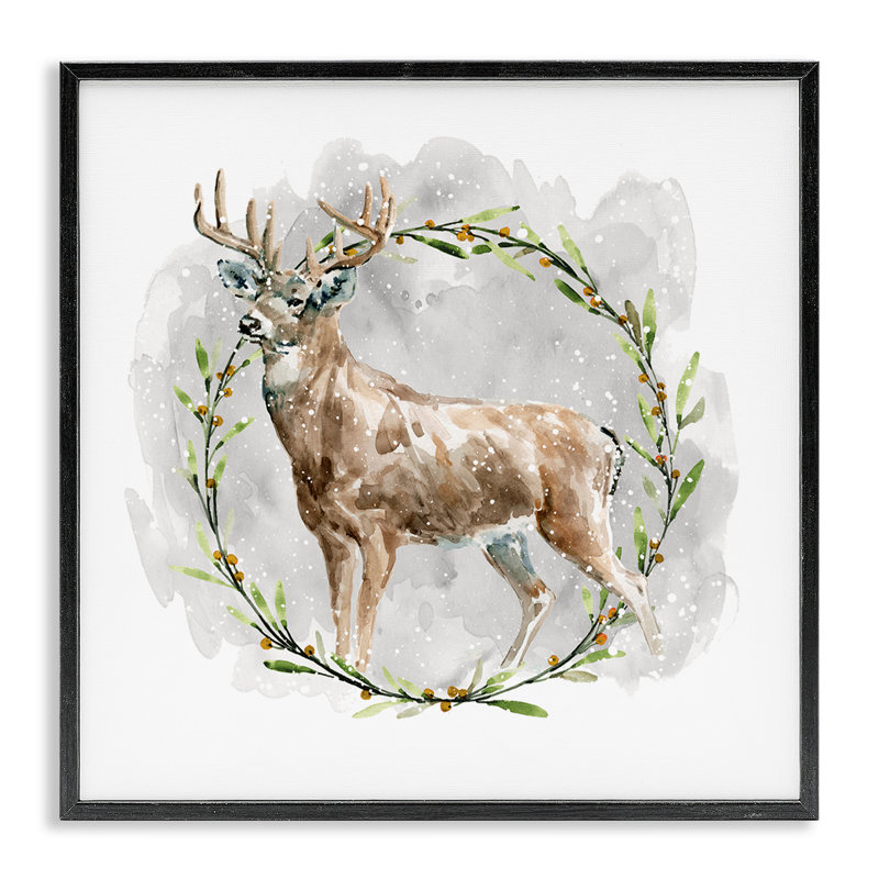 Art rustique, cerf avec couronne, estampe numérique par Carol Robinson, H 24 po x l 24 po, Giclée encadrée noir minuit