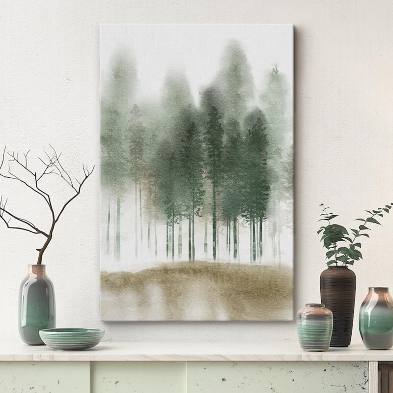 Paysage de forêt Woodland «Green Pastel Watercolor Tree Forest Nature» sur, Toile tendue, H 36 po x l 24 po