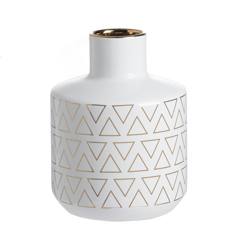 D5.9X7.9" Round White/Gold Vase