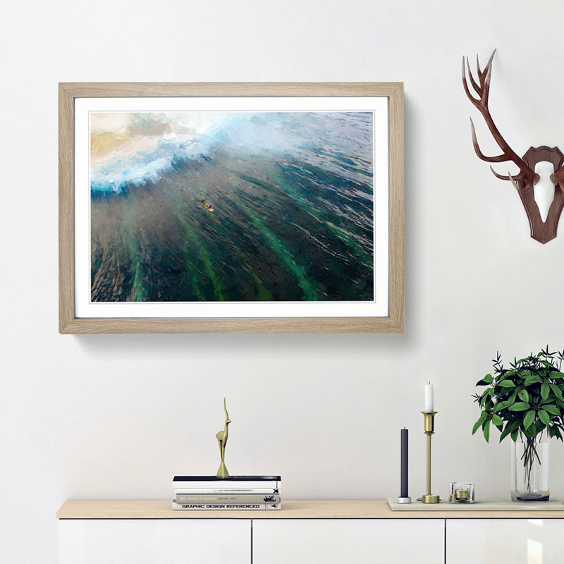 Surfing in the Maldives - Framed Print, 36cm H x 48cm W x 2cm D, Oak Framed
