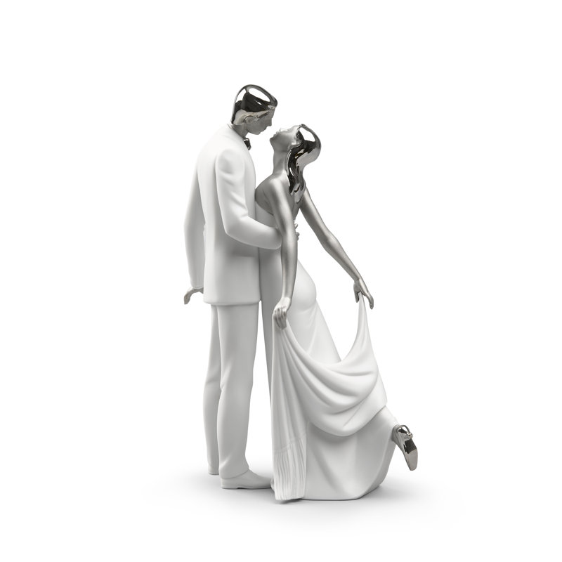 Happy Anniversary Couple Figurine, Silver/White