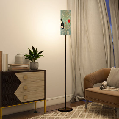Floor Lamp Mid Century Cats Retro Teal Floral Flowers Floor Lamps with Remote LED Lights Adjustable Lamp Shades Tall Standing Lamps for Reading Office Living Room