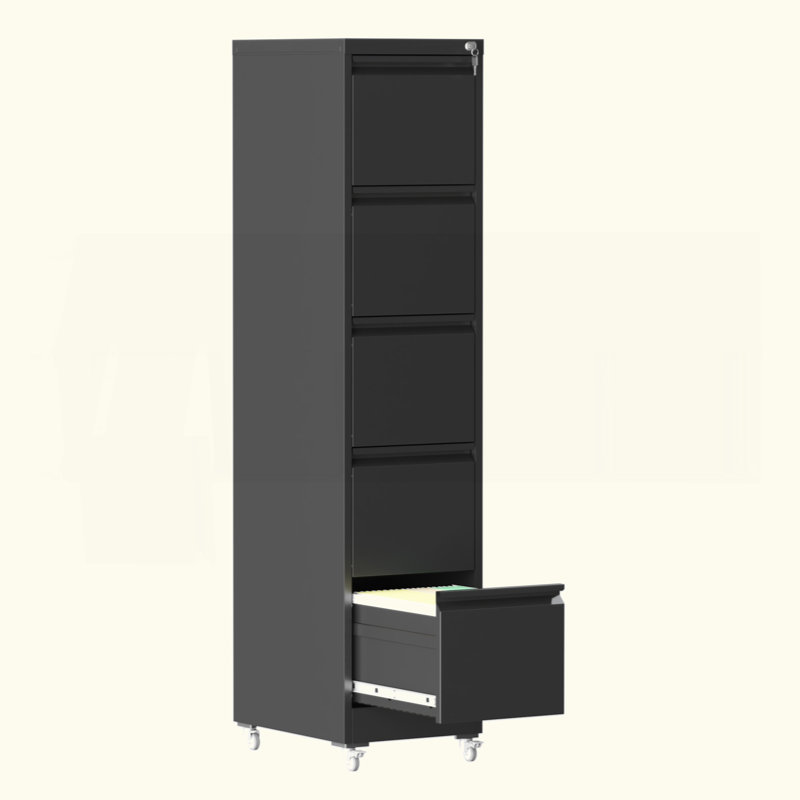 5 Drawer Metal Vertical File Cabinet With Lock On Wheels For Home Office,Heavy Duty Metal Storage Cabinet For A4/Letter/Legal Size Files