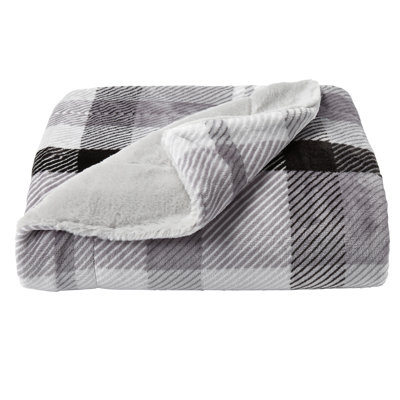LHC Plush Blanket for Home Decor - Hypoallergenic Printed Flannel Couch Throw with Faux Rabbit Fur Back for Sofas and Beds by Lavish Home