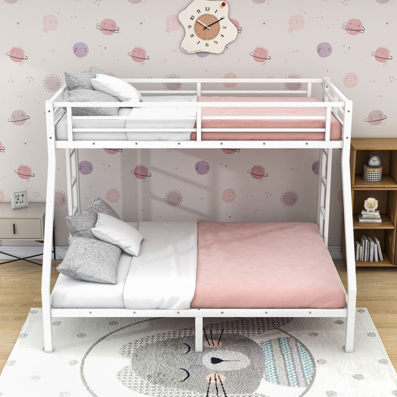 Metal Bunk Bed With Noise-Free Slats And Under-Bed Storage, Twin XL Over Queen, White