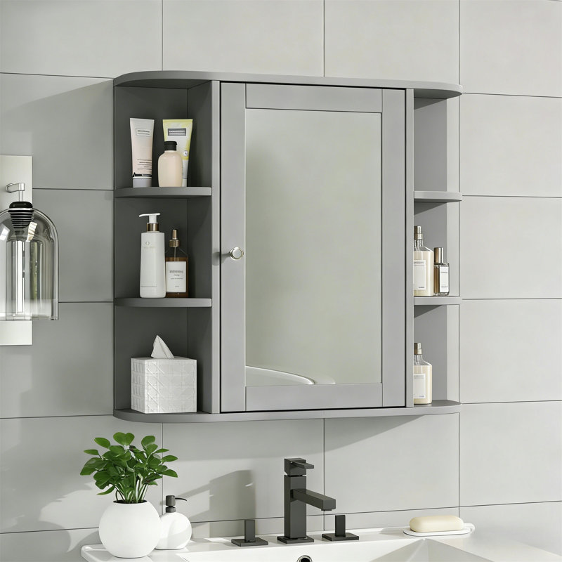 Armoire de rangement murale de salle de bain avec miroir, Grey