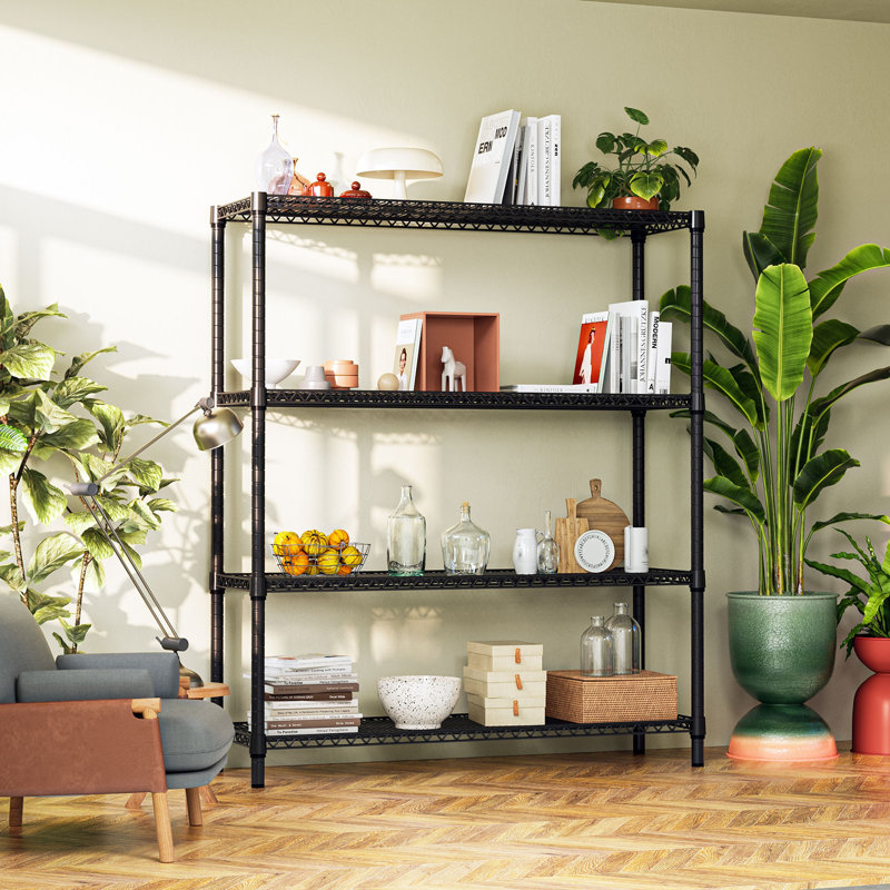 Étagère métallique robuste de 120 cm (47,2 po), 4 niveaux réglables, idéale pour le rangement commercial dans un garage, un entrepôt, une cuisine ou une réserve, chromée.
