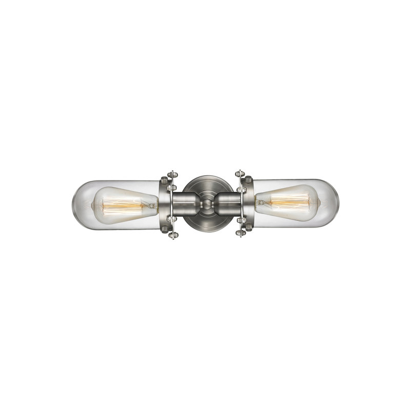 Applique murale à bras 2 lumières Mikell, Transparent, Nickel satiné brossé