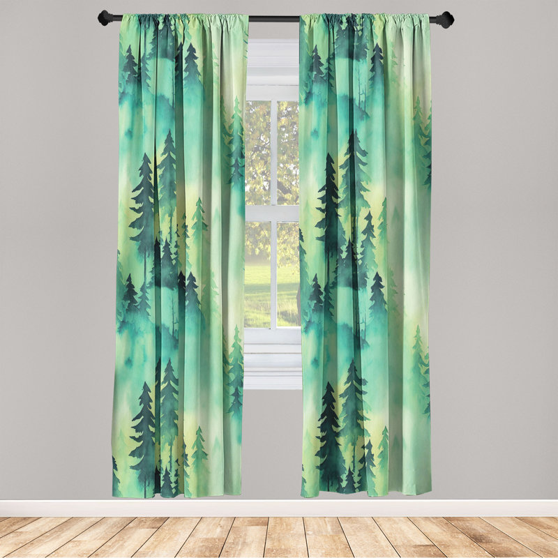 Vintage Forest Green Polyester Room Darkening Curtain Set