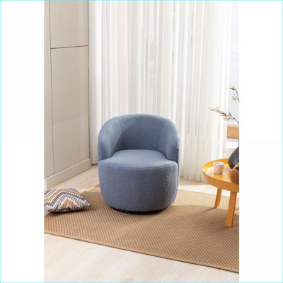 Fauteuil d'appoint pivotant en tissu Teddy, siège bleu ciel pour adultes avec anneau en métal thermolaqué