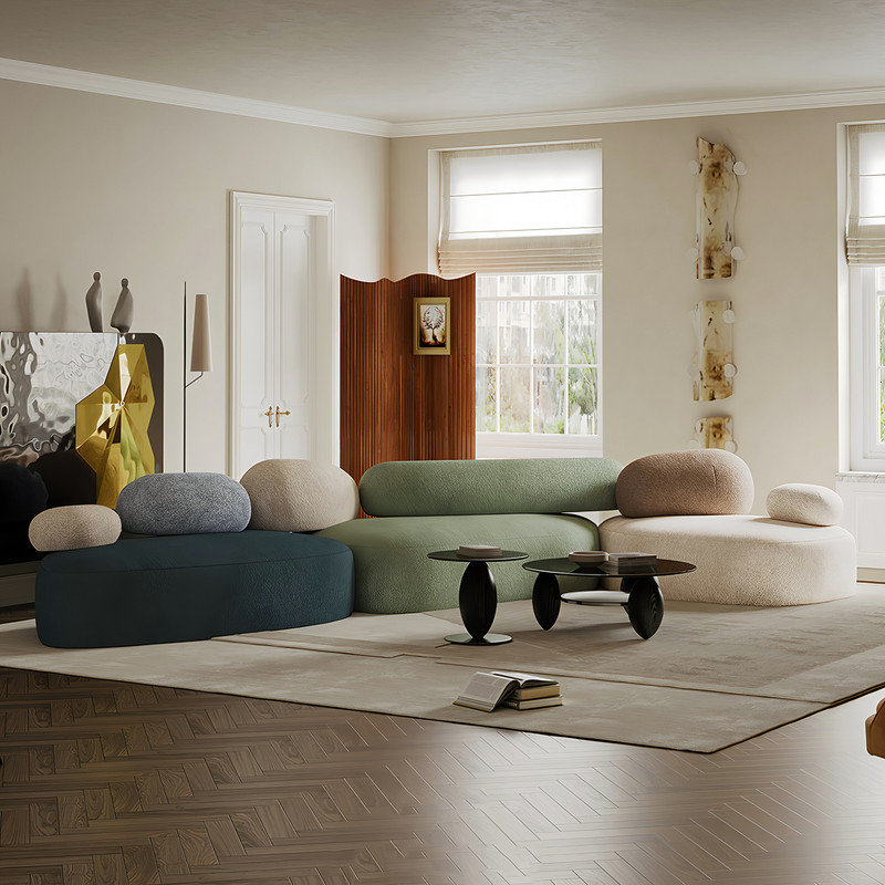 Canapé modulaire Boneless Modern Pebble, Bleu marine / vert / beige
