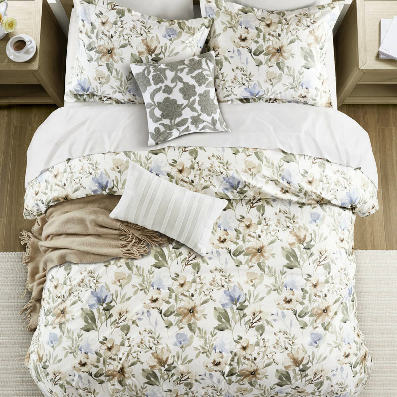 Couette double / grand avec imprimé 100% coton, douceur semblable au nuage, broderie exquise sur les coussins, et confort de haut niveau, broderie à point de chaînette, certification