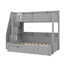 Lit superposé simple au-dessus d'un lit double avec gigogne et marches de rangement, équipé de rails de sécurité pleine longueur, de rangement intégré et de stations de charge USB-61407938