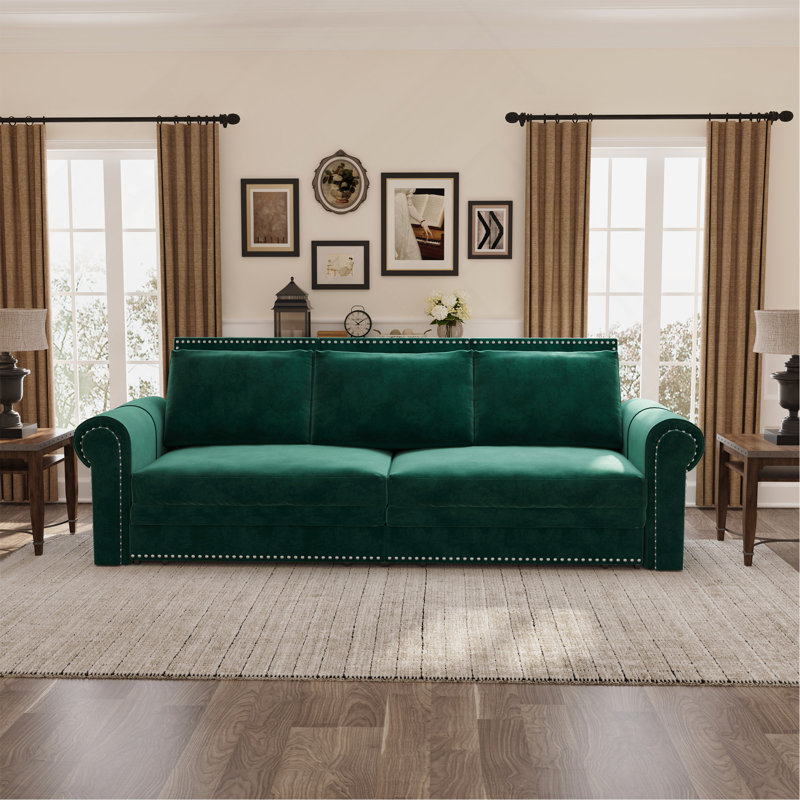 Chesterfield Sofa,93.7" King Pull Out Sofa Bed, 3-In-1 Convertible Sleeper Sofa With Nailhead Trim & Rolled Arm,Multi-Functional Sofa Bed For Living Room,Bedroom,Apartment,Office
