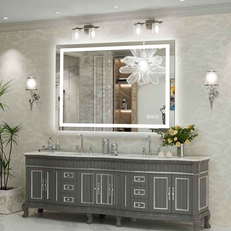 Super Bright Front & Back LED Lighted Bathroom Vanity Mirror Wall Mirror, Tempered Glass, 3 Colors Temperature & Dimmable & Anti-Fog, with UL, RoHS, ETL & 3-Year Warranty