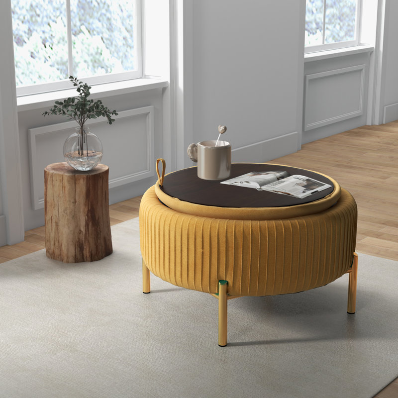 Repose-pieds rond avec rangement Chynna, Jaune