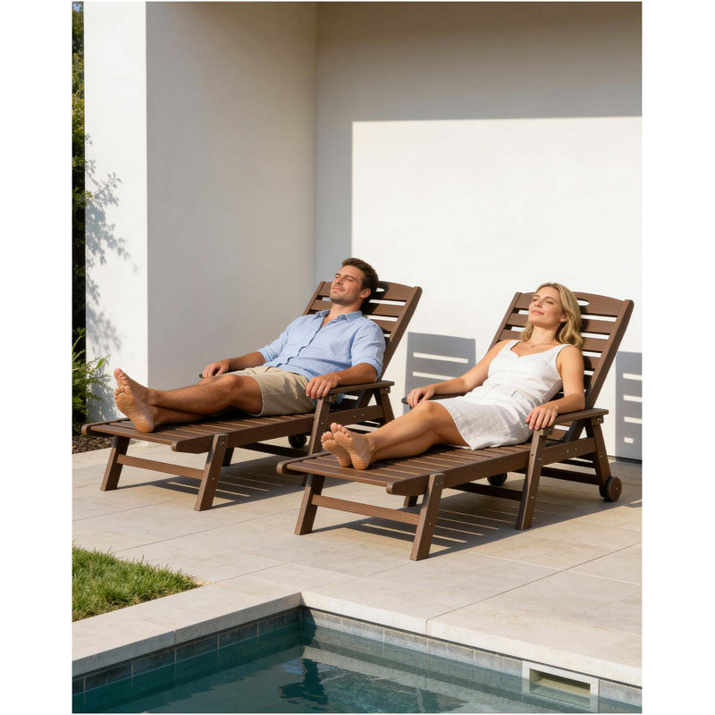 Outdoor Lounge Chairs Set of 2, HDPE Pool Chaise Lounge Chairs for Poolside, Pool Loungers for Outside, Patio, Sunbathing Tanning, Brown