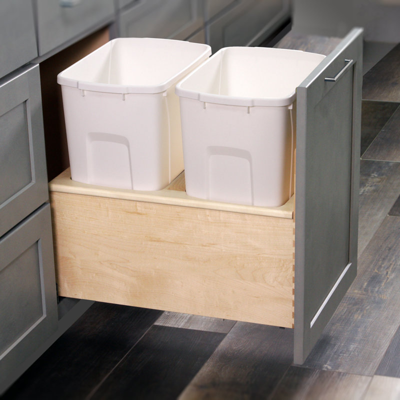 Double Gallon Pull Out Trash Can, White, 8.75 Gallon