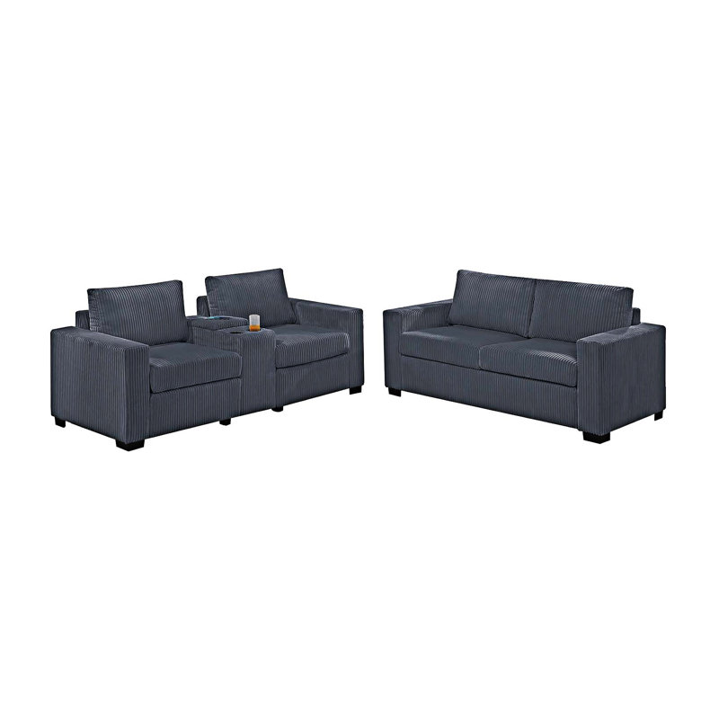 Sofa Set With Console Cup Holder, Dark Gray
